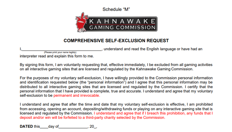 self exclusion form
